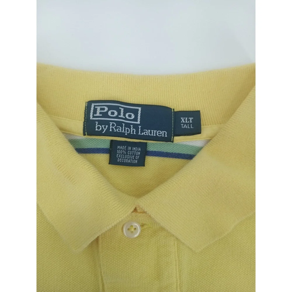 Polo‎ Ralph Lauren Mens XLT Tall Yellow Multi Color Striped Pique Polo Shirt